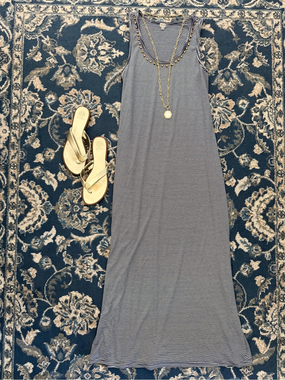 Striped Navy & White Sleeveless Maxi Dress